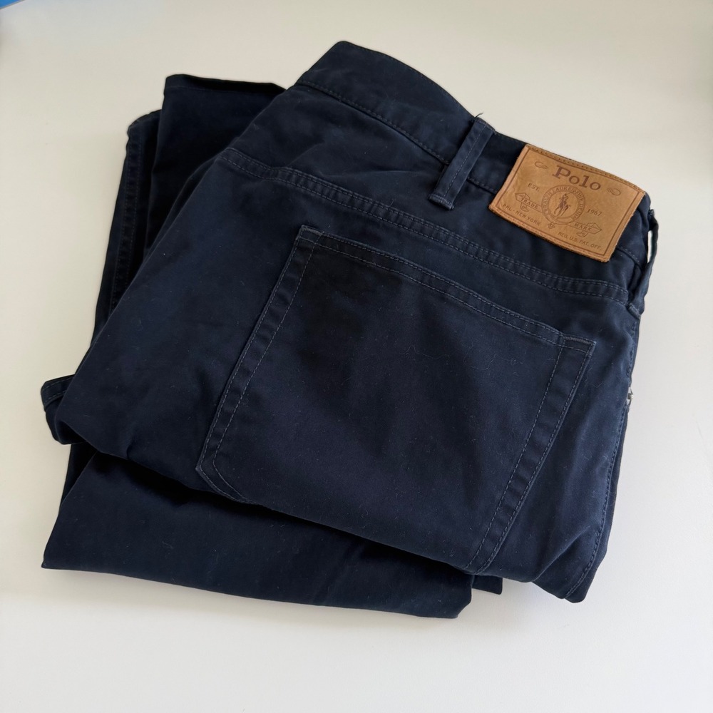 Polo Ralph Lauren Varick Slim Straight Navy Blue Chino Pants Mens 38x32
